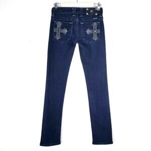 Buckle Miss Me Black Bling Cross Pocket Gunmetal Button Fleur De Lis Skinny Jean